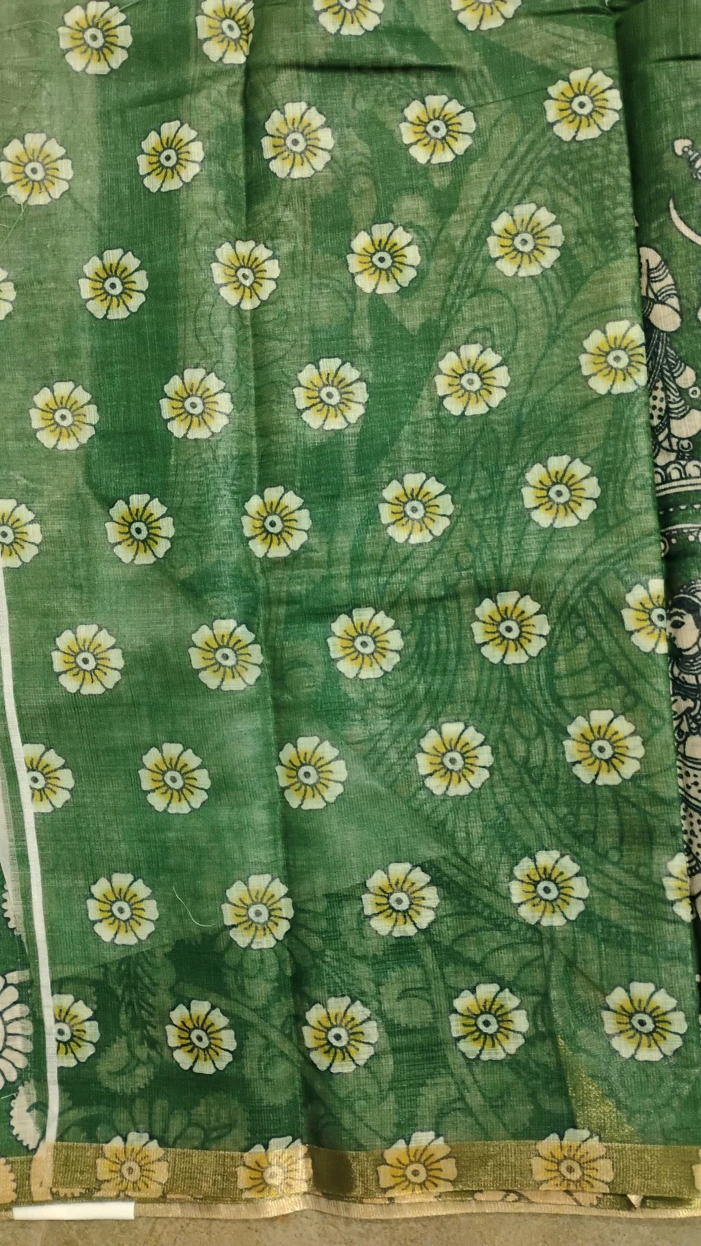 Green Kalamkari Print Linen Maheshwari Saree thumbnail 4