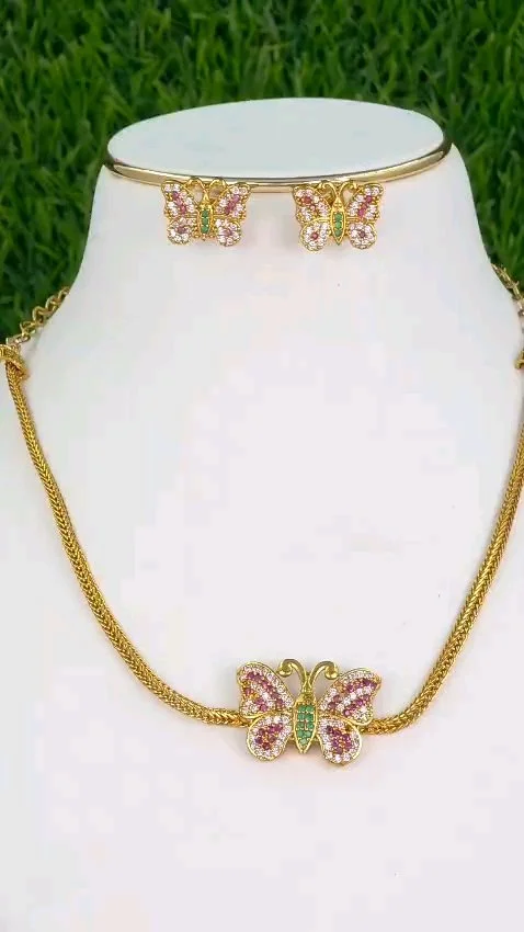 Gold Plated Butterfly Necklace Set with Earrings