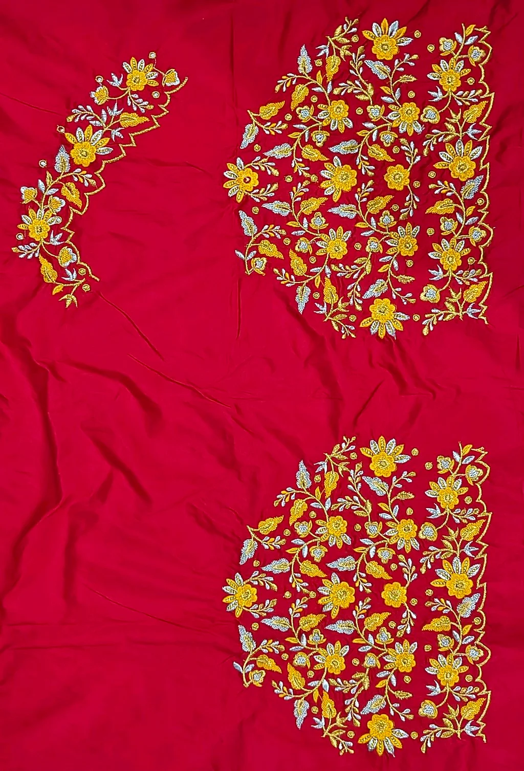 Red Floral Computer Embroidery Blouse Piece thumbnail 3