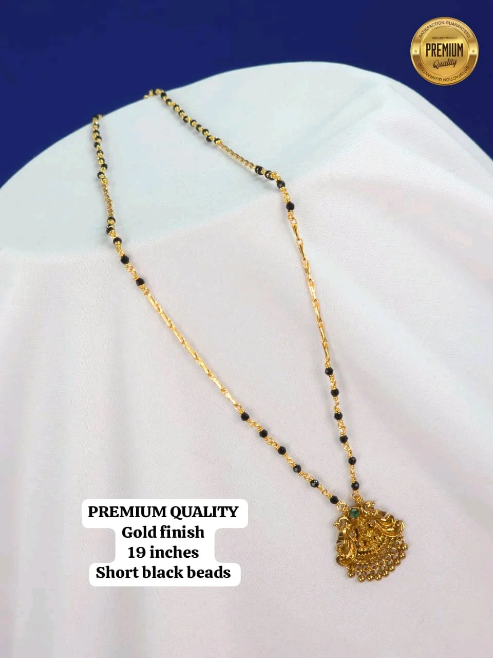 Premium Quality Gold Finish Short Black Beaded Mangalsutra with Pendant