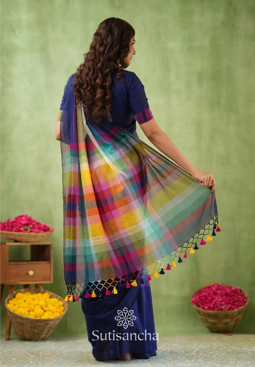 Black Multi-Color Kadi Cotton Saree thumbnail 2