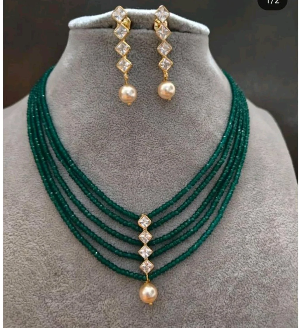 Multi Strand Pearl Necklace Set with CZ Stones thumbnail 6