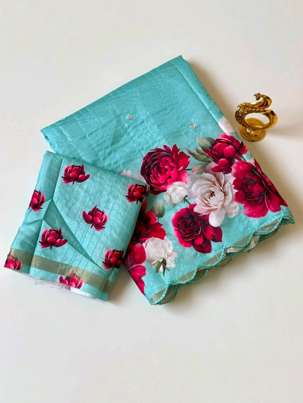 Tussar Saree with Floral Border and Blouse 8