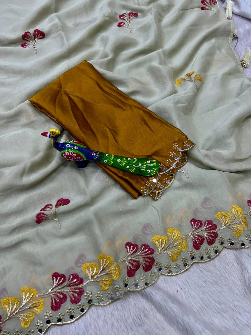 Soft Rangoli Saree with Multicolor Floral Embroidery Blouse thumbnail 1