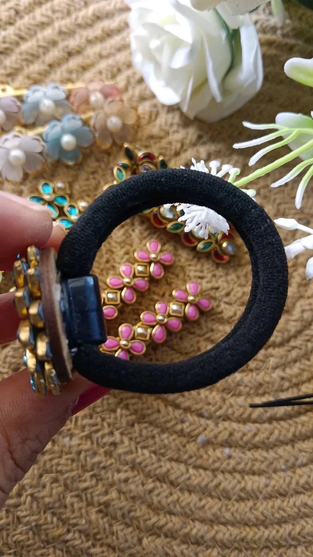 Gold Tone Floral Robber Brand with Blue and Green Stones 3