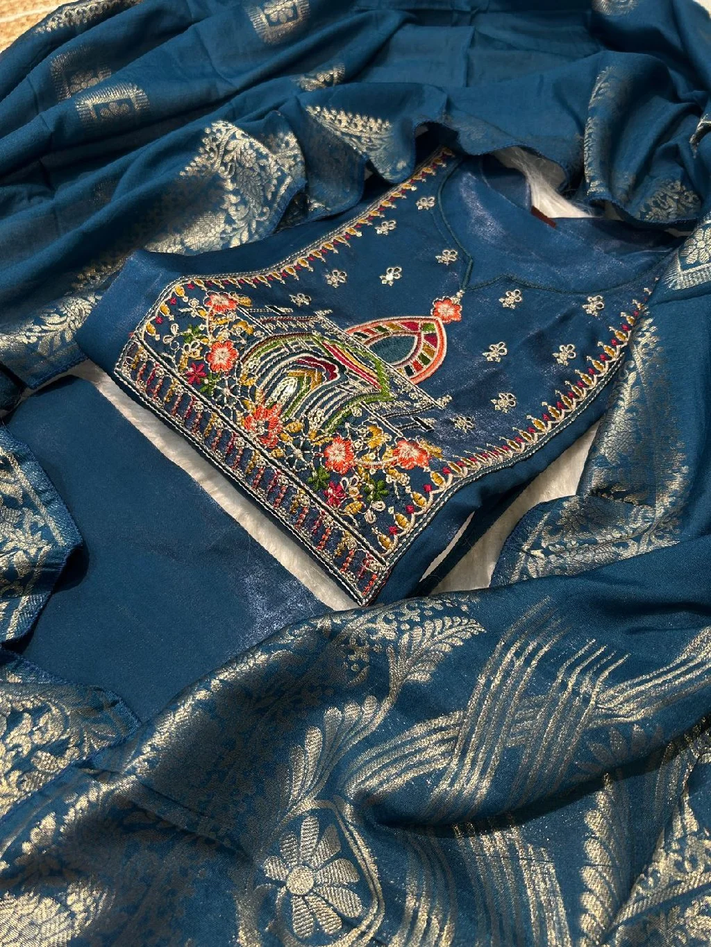 Purple Embroidered Silk Blend Unstitched Suit Set 4