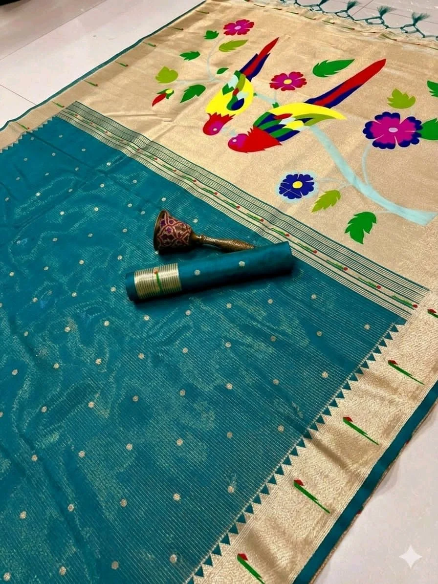 Paithani Silk Saree with Parrot Motifs thumbnail 1