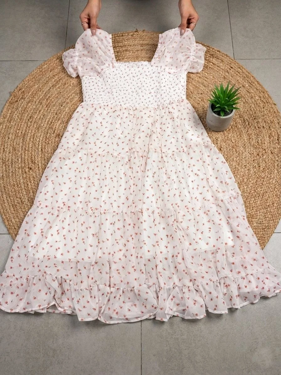 Plus Size Floral Smocked Tiered Maxi Dress 8