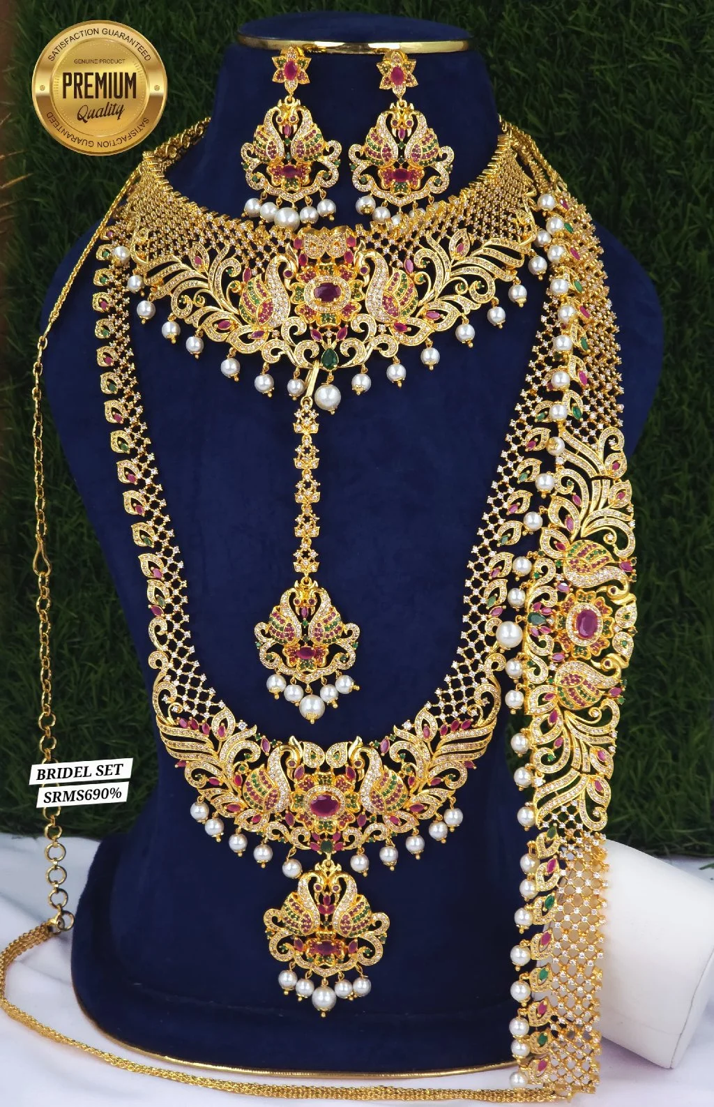 Gold Plated Bridal Jewelry Set with Peacock Design 2