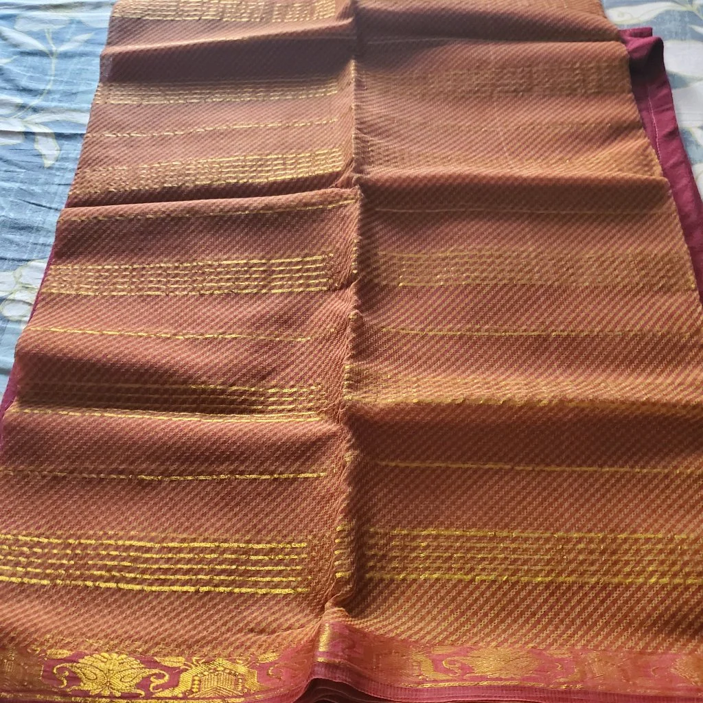 Rust Cotton Kota Saree with Gold Zari Weave 2