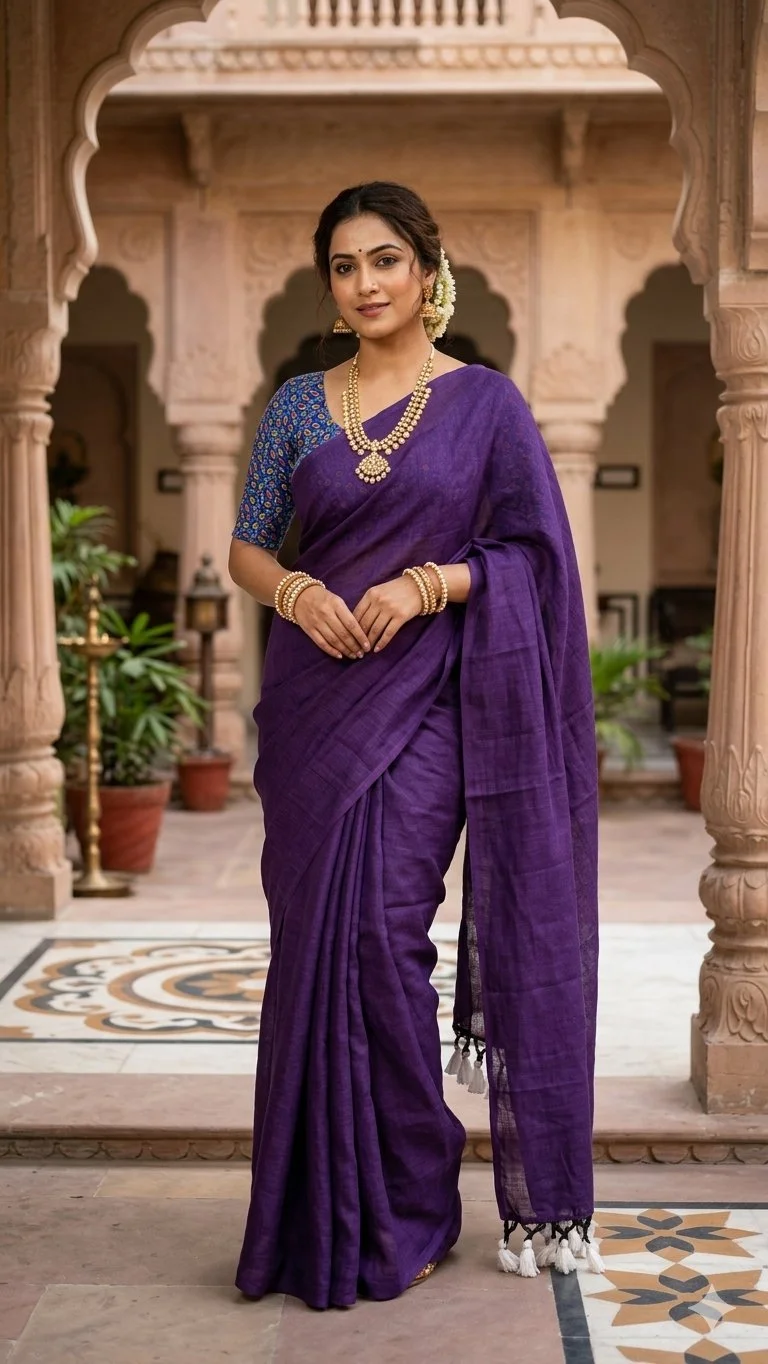 Purple Plain Kadhi Cotton Saree