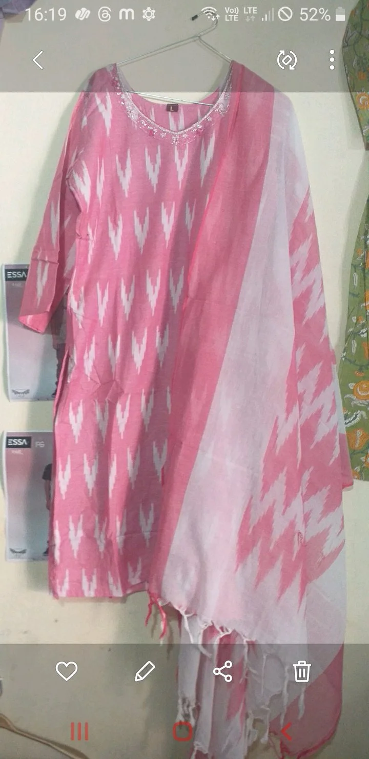Pink Ikat Print Kurta Set with Dupatta 2