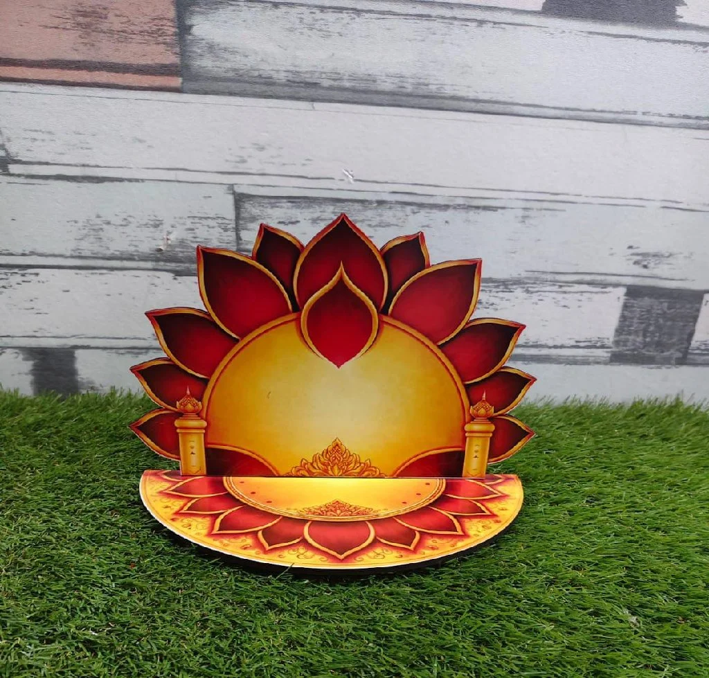 Red and Gold Lotus Decorative Diya Stand