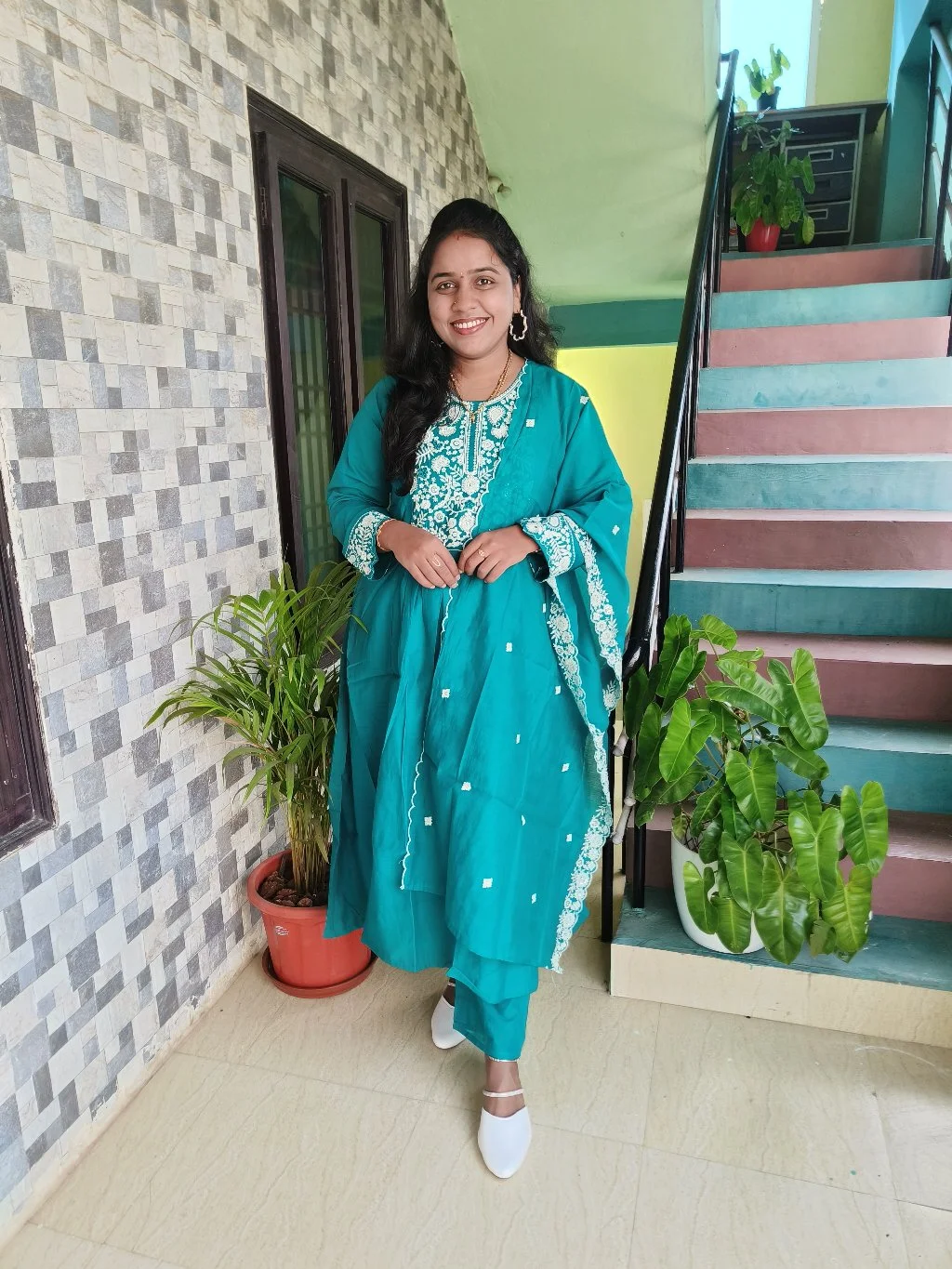 Teal Embroidered Kurta Set with Dupatta
