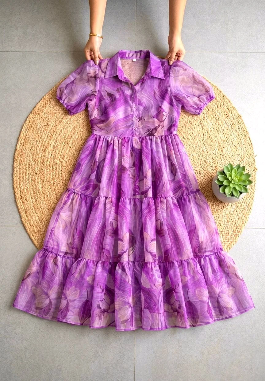 Leaf Print Tiered Midi Dress 5