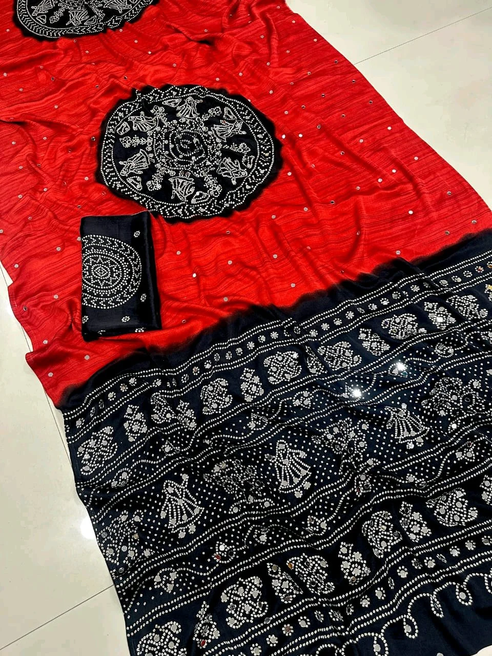 Soft Satin Crepe Silk Saree and Mirror Work thumbnail 4