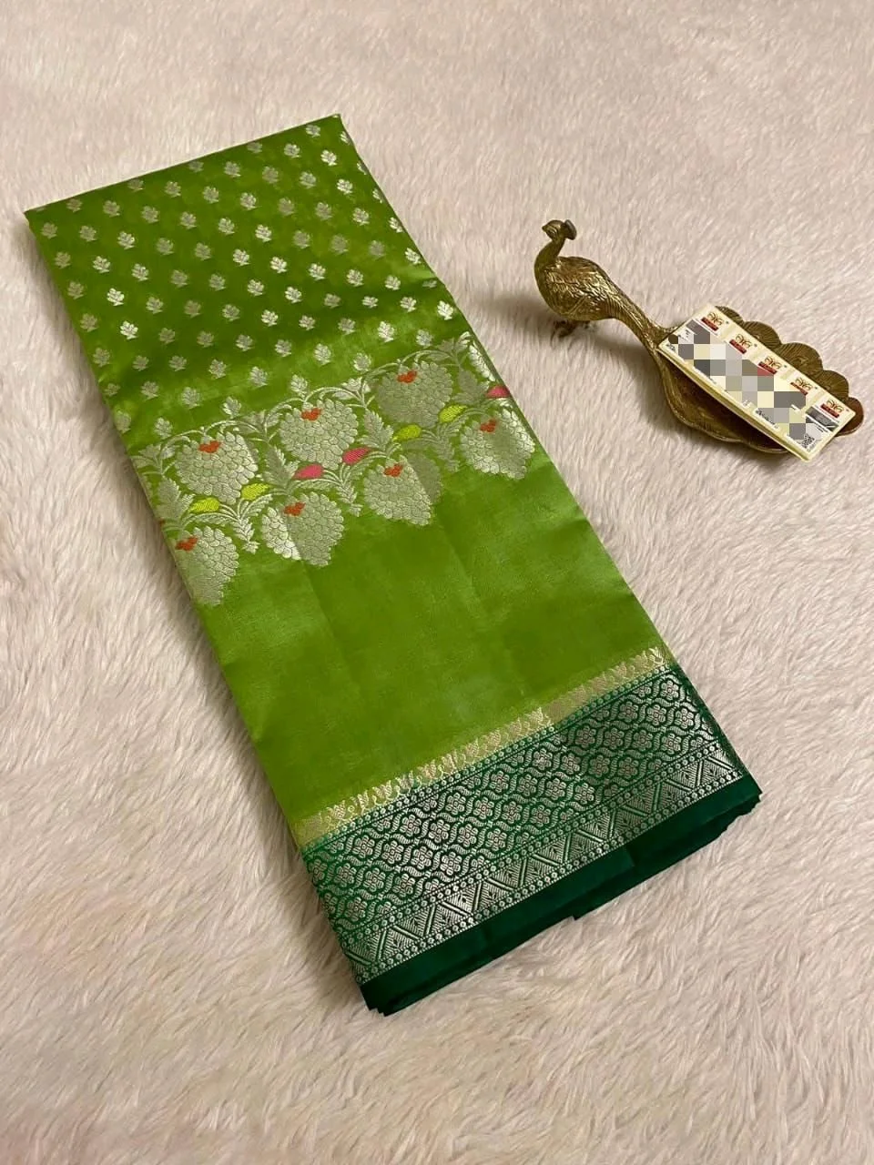 Banarasi Katan Silk Blend Saree with Floral Silver Zari Weave 5
