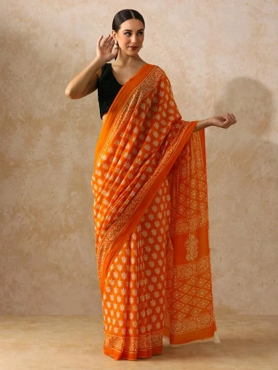 New updateBagru Block Print Cotton mulmul Sarees With Running Blouse Fabric:- Pure Mulmul (9280)Saree:-5.5m+ Blouse:- 1mPrice:- 700 thumbnail 2