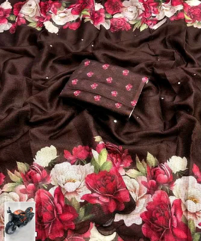 Soft Kota Floral Print Saree with Scalloped Border thumbnail 6