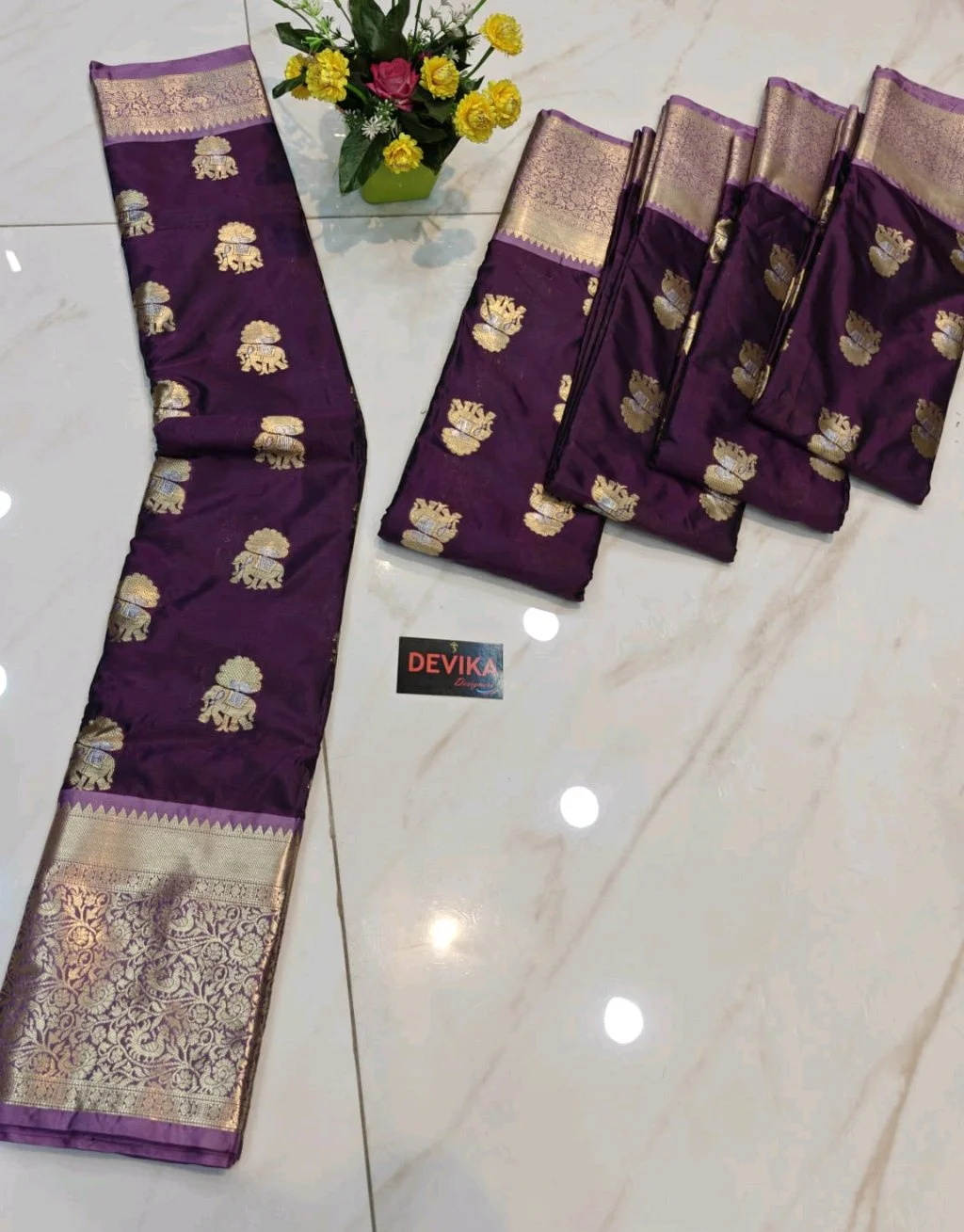 New Kanjivaram Soft Pattu Silk Blend Saree with Gold Zari Elephant Peacock Border 5