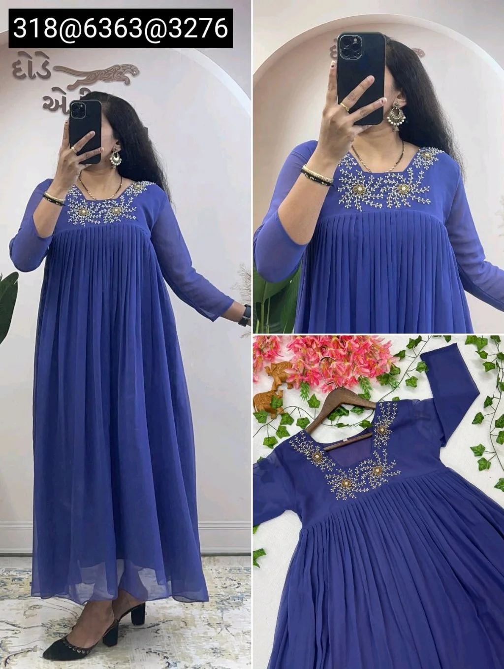 Embroidered Pleated Georgette Kurti thumbnail 4