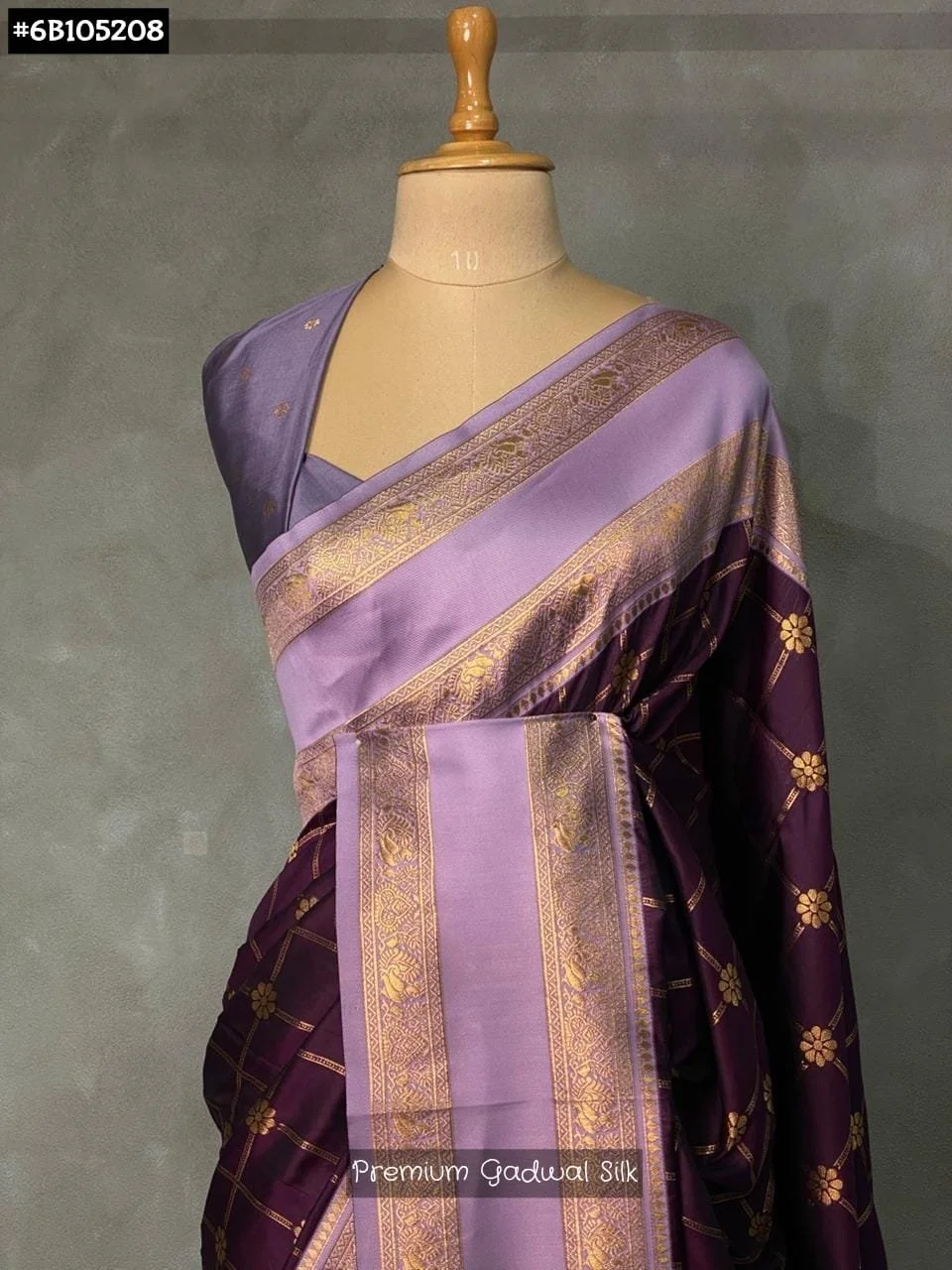 Premium Gadwal Silk Saree with Zari Buttas and Contrast Border 2