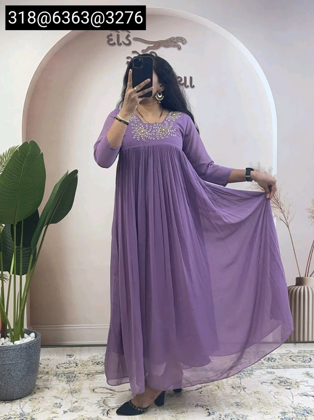 Embroidered Pleated Georgette Kurti thumbnail 6