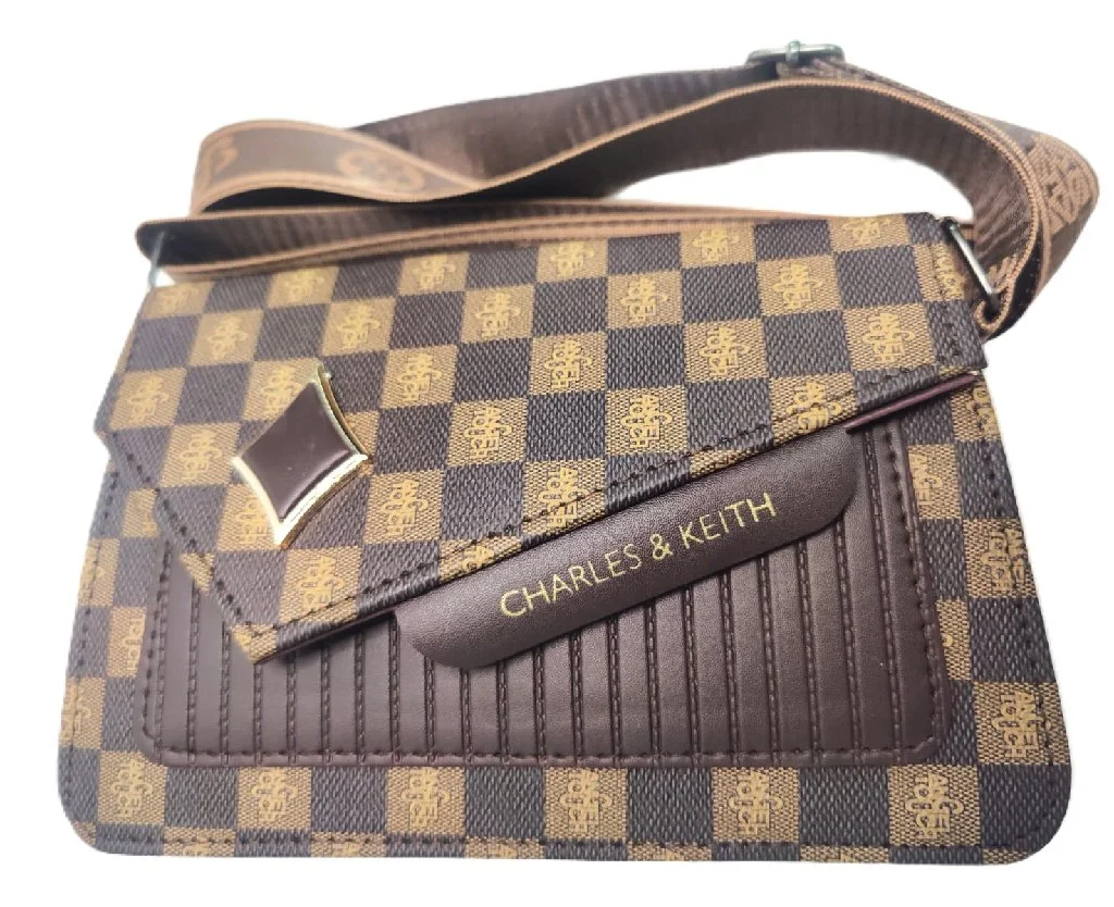 Charles & Keith Style Brown Patterned Flap Sling Bag
