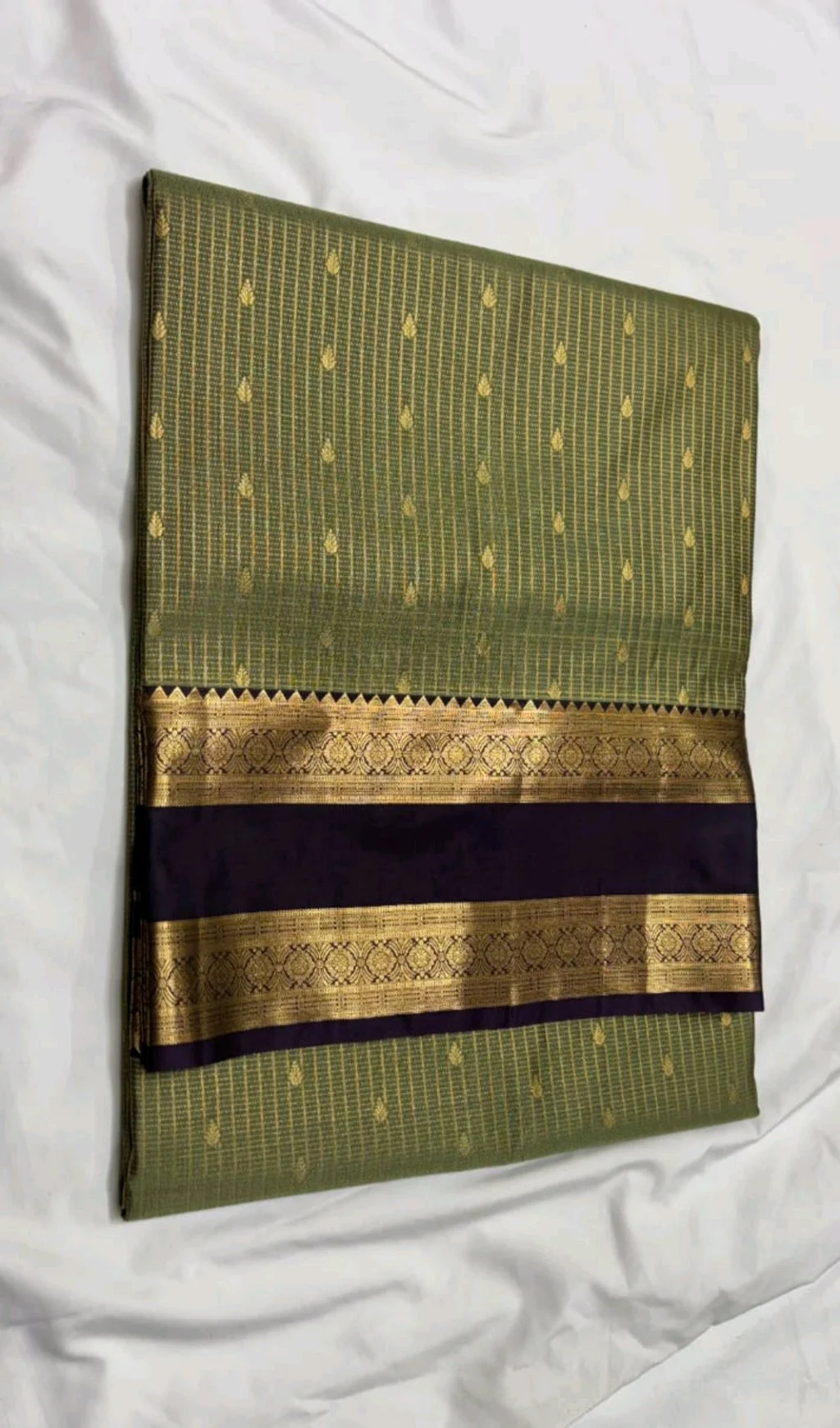 Olive Green Dharmavaram Pattu Saree with Zari Border