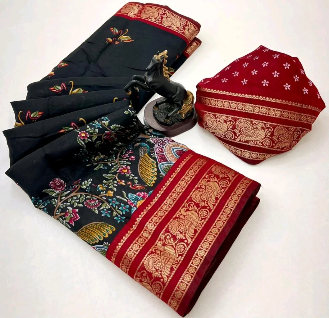 Viscose Silk Kalamkari Print Sarees thumbnail 4