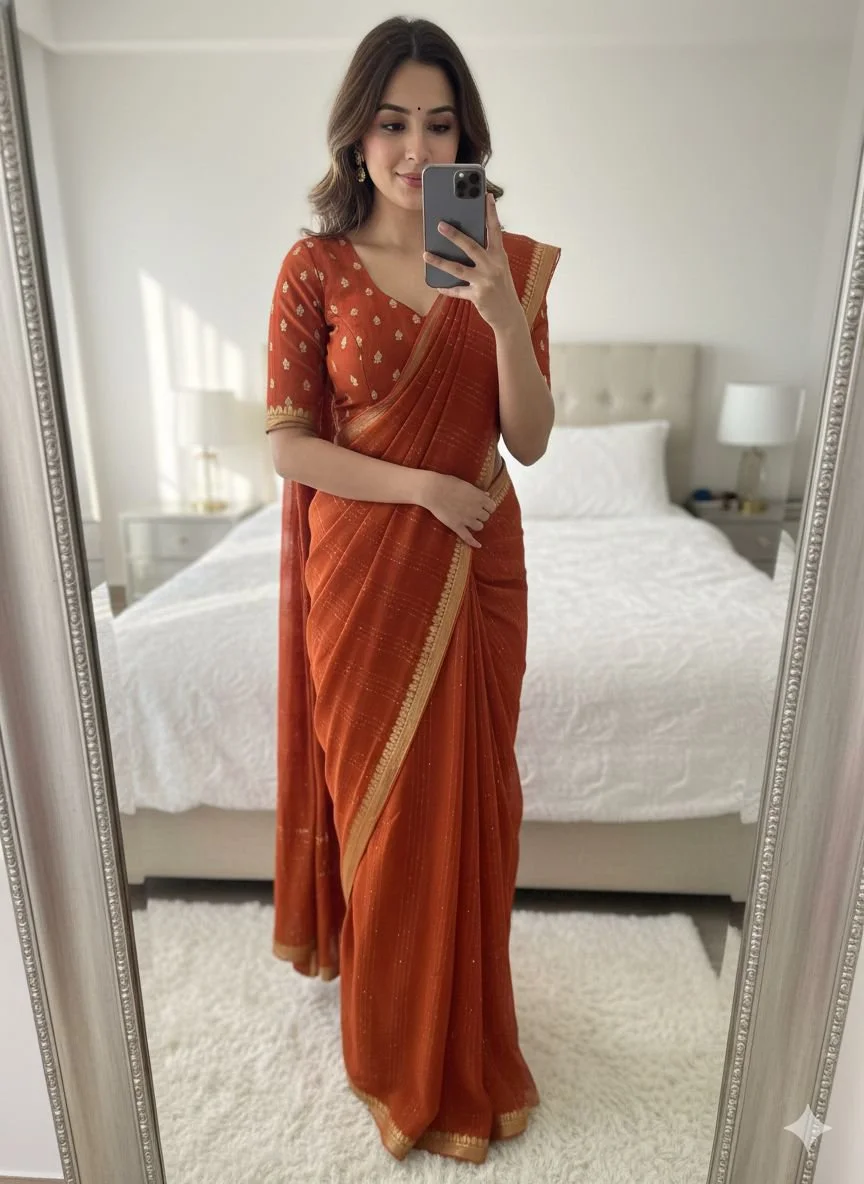 pure VISCOSE GEORGETTE sequence work sarees thumbnail 3