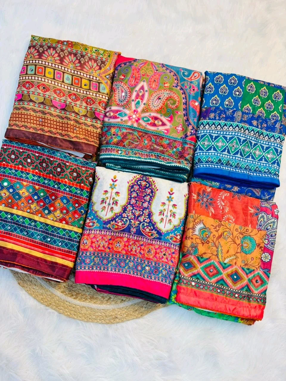 Ajrakh Sarees  with Mirror Work 1