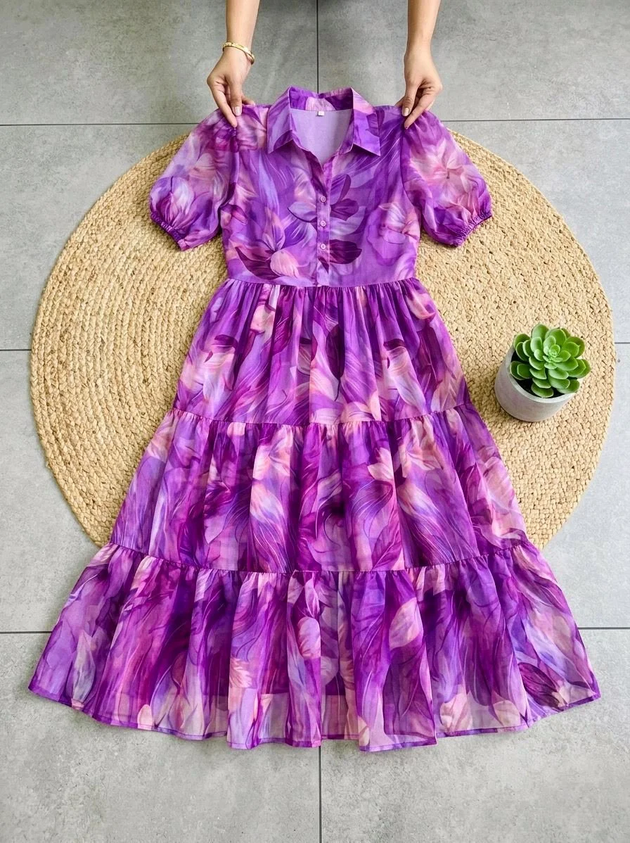 Leaf Print Tiered Midi Dress 6