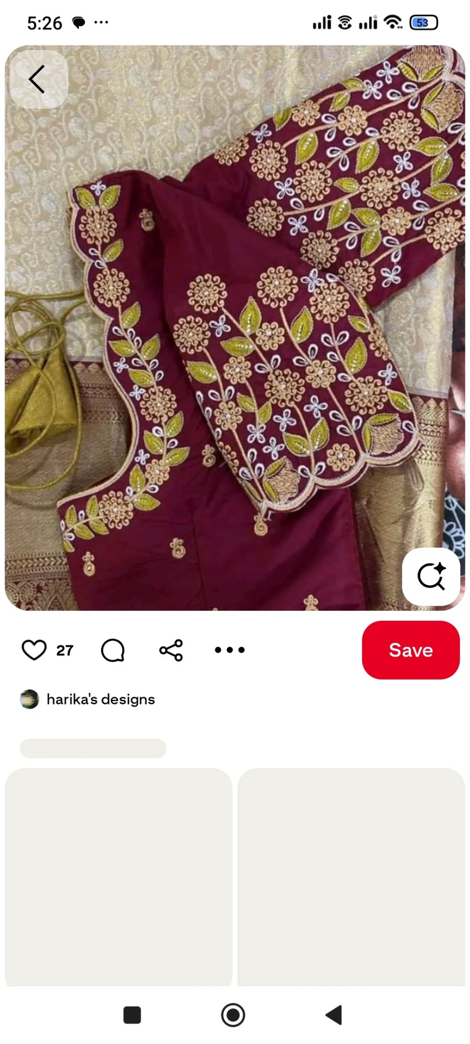 Maroon Embroidered Blouse with Scalloped Design