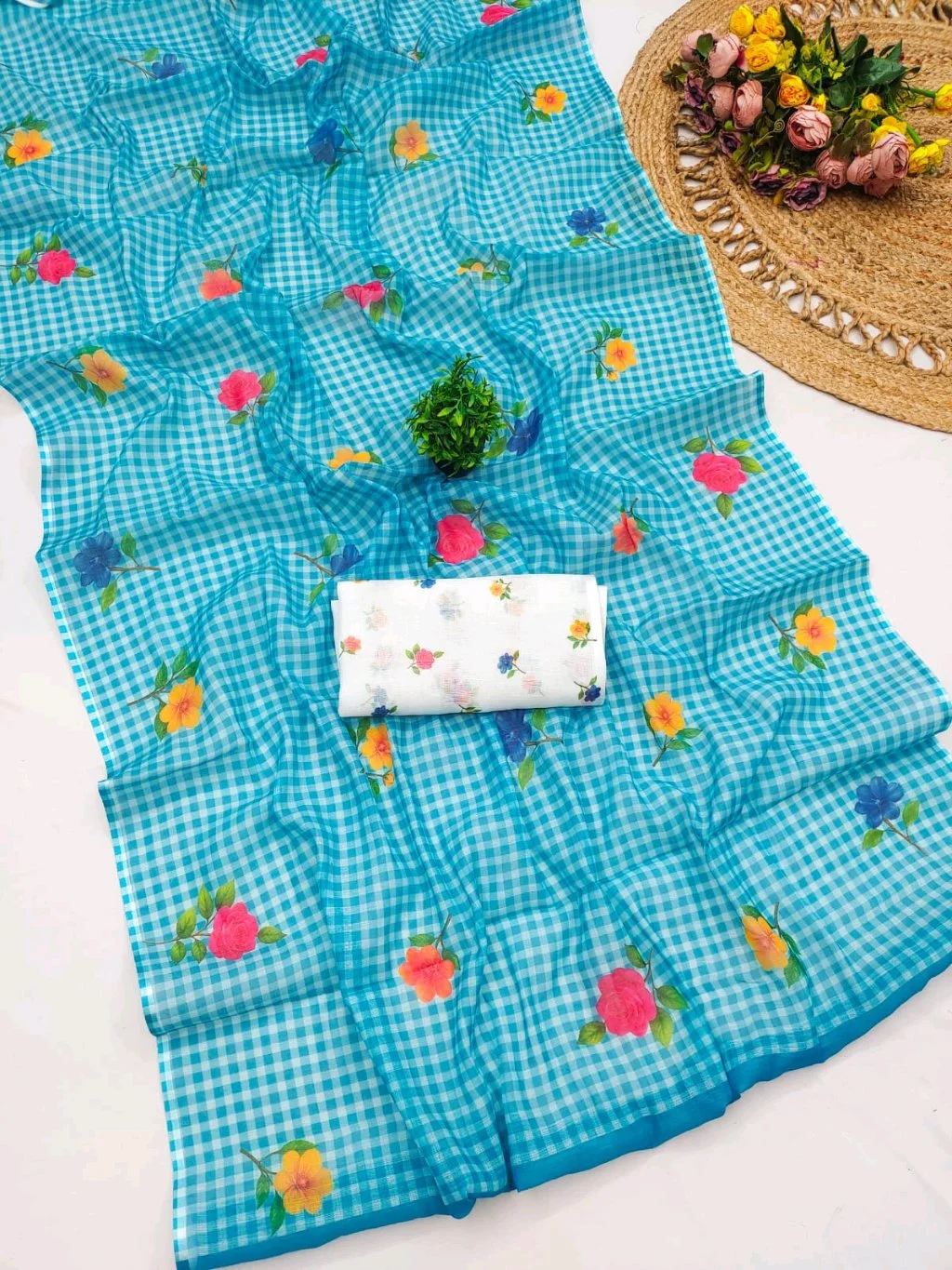 Soft Linen Cotton Checks Sarees