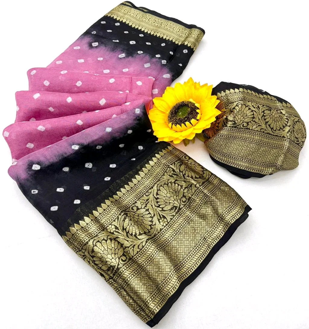 Bandhani Saree with Zari Border 2
