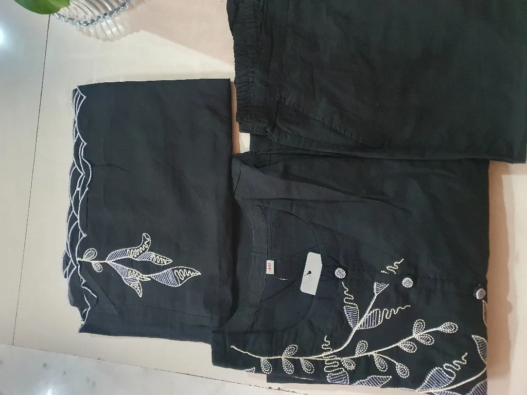 Black Embroidered Cotton Suit Set 2