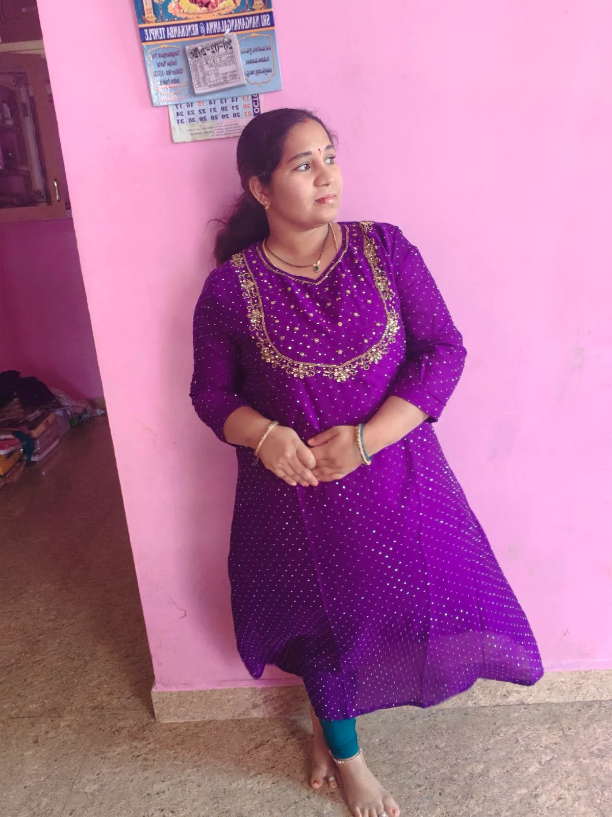 Royal purple beautiful handwork A-line kurthi 3