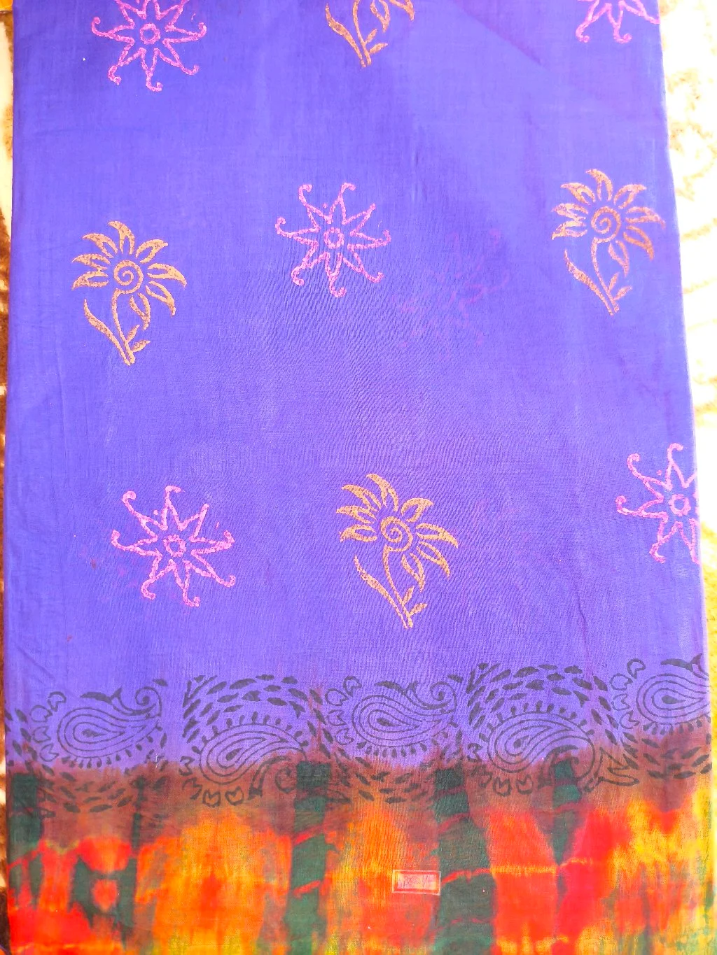 Purple Cotton Saree with Floral and Tie-Dye Border thumbnail 2