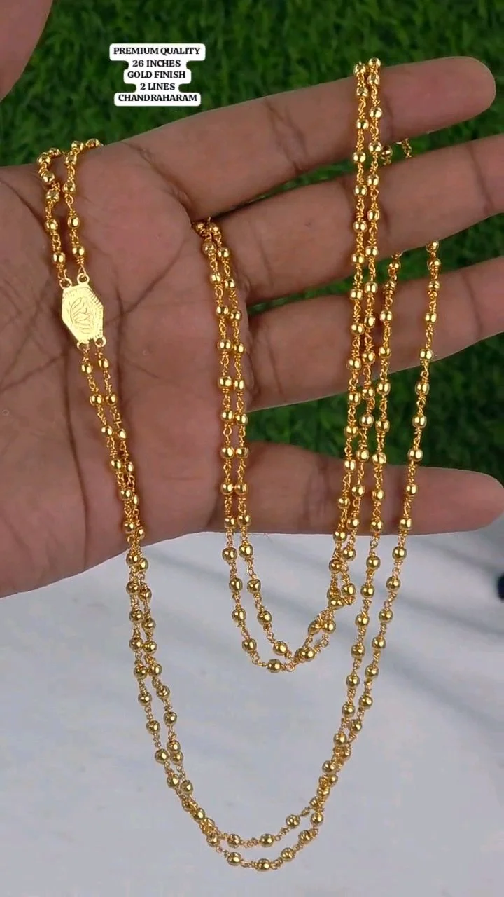 Premium Quality Gold Finish 2 Line Chandraharam Chain 26 Inches
