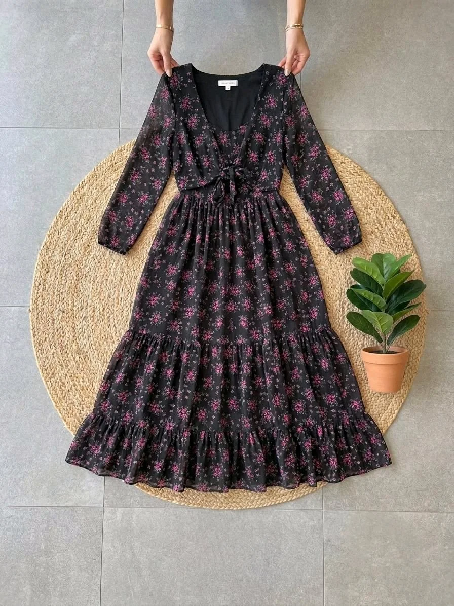 Floral Tie Front Tiered Maxi Dress thumbnail 1
