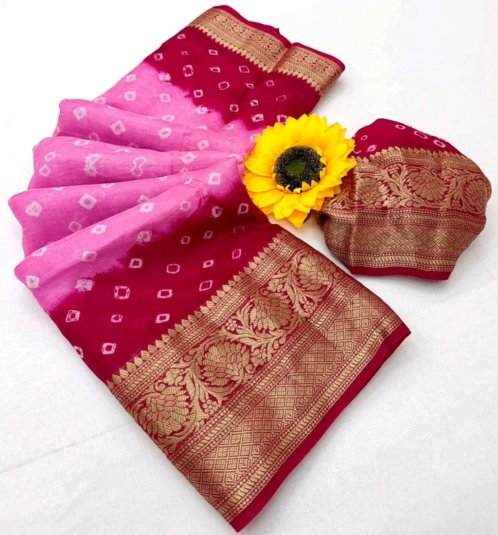 Bandhani Saree with Zari Border 4