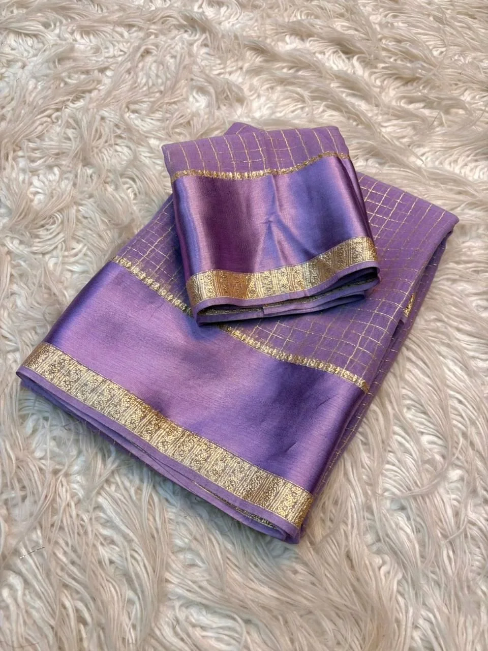 Viscose Georgette Saree with Gold Zari Checks 2