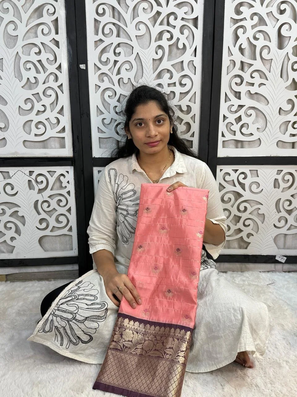 Pink Silk Blend Saree with Zari Border