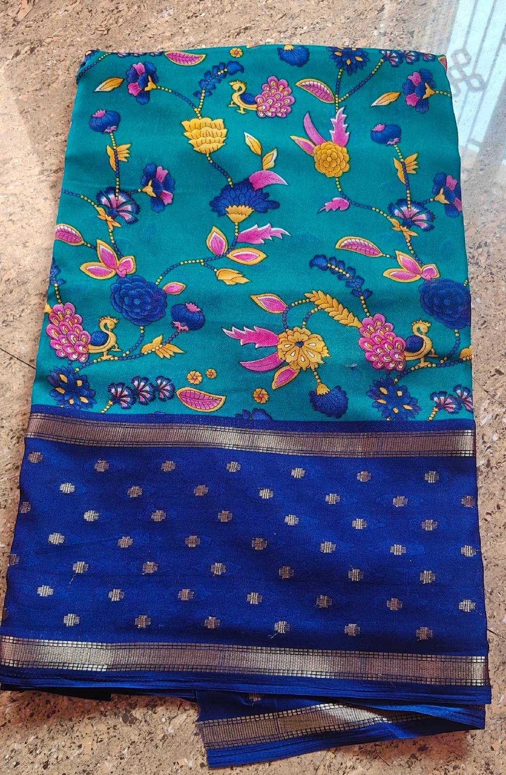 Peacock Garden Contrast Saree – Royal Blue Edition