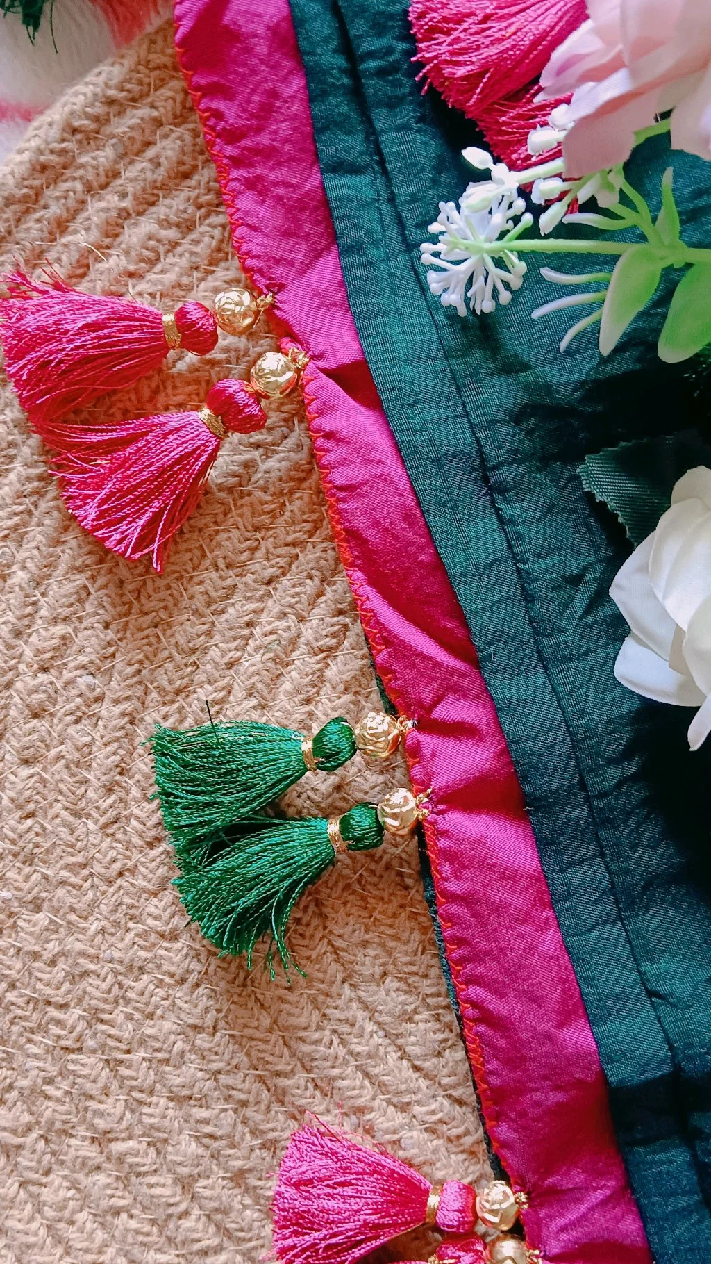 Custom Green and Pink Saree Tassels thumbnail 4