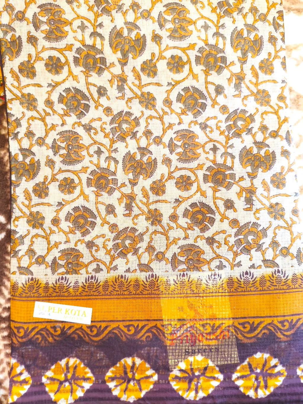 Super Kota Floral Block Print Dress Material with Tie-Dye Blouse Piece thumbnail 2