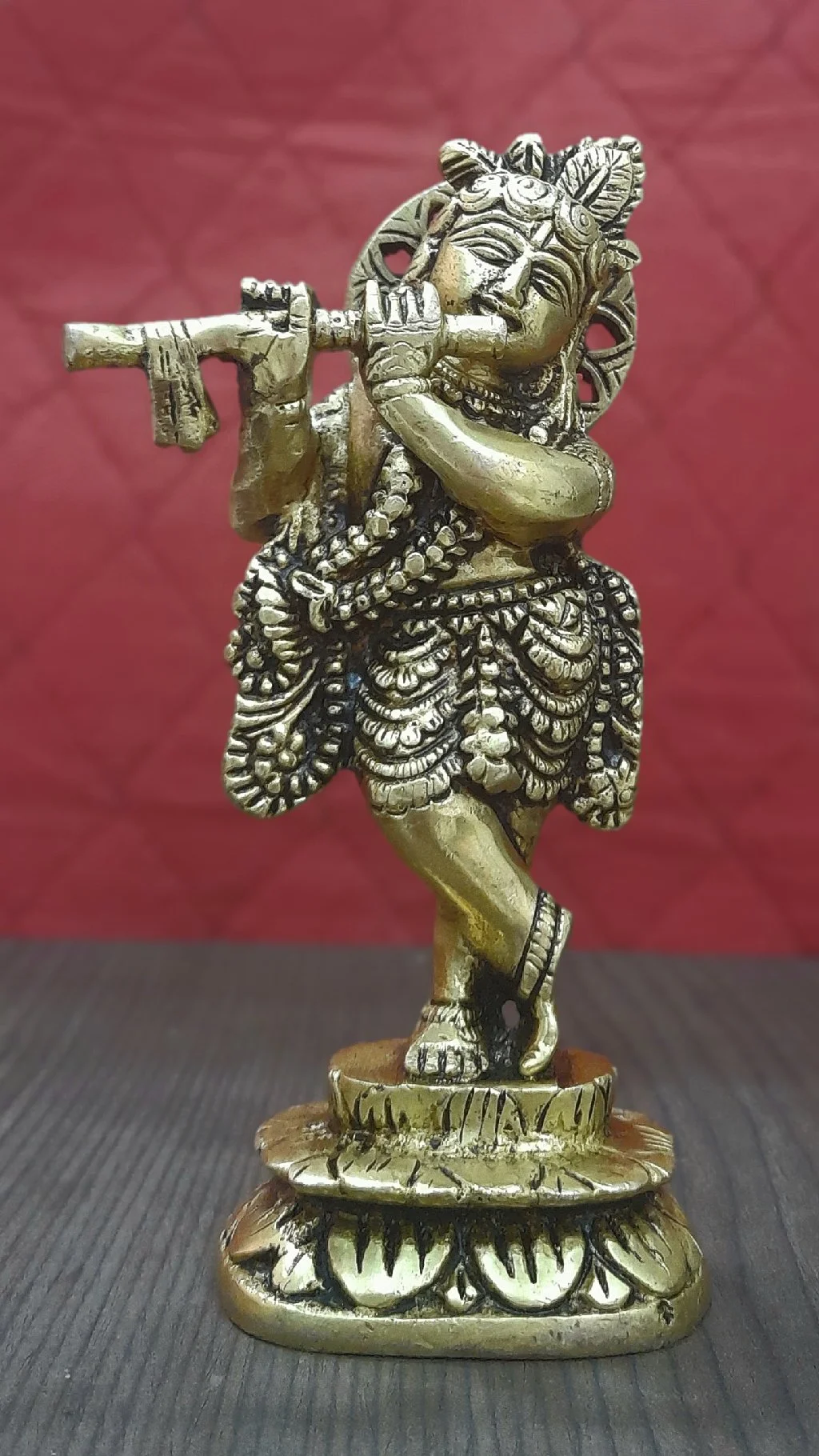 Lord Krishna Brass Idol | Playing Flute | 6.5 Inch | Home Decor | Return Gifts |