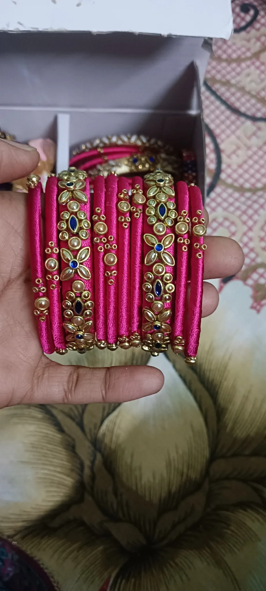 Bridal Pink Silk Thread Stone Bangles (Handmade) thumbnail 5