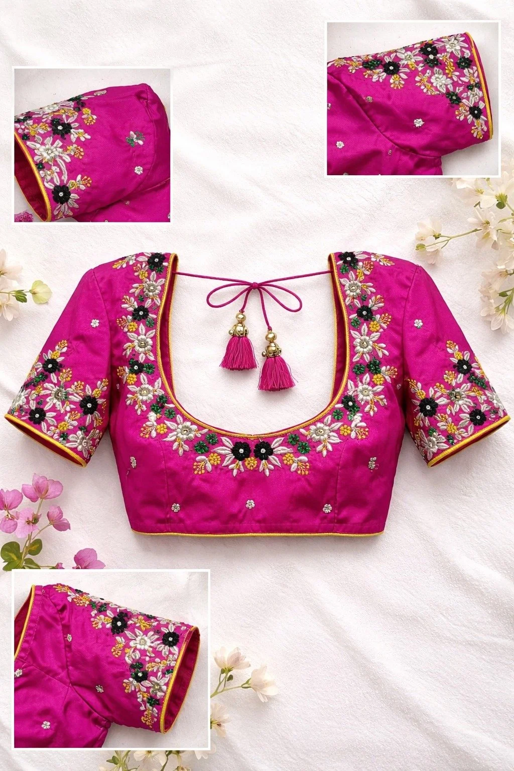 Pink Floral Computer Embroidered Blouse